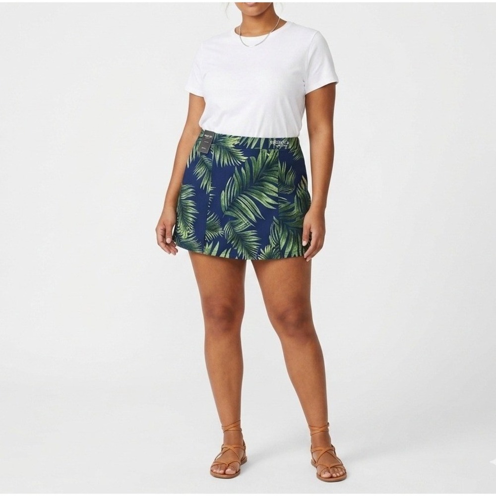 Bessie Cai New York Womens XL Tropical Palm Leaf Skort Navy Blue Green CD211BC